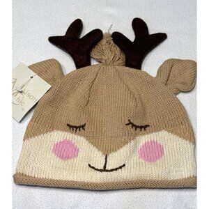Maison Chic brown tan Reindeer deer antler hat Christmas Hunting Santa cotton